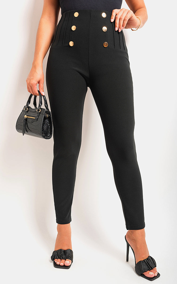 High Waisted Button Front Detail Trouser
